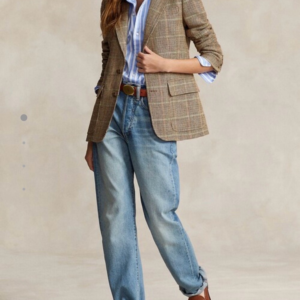 Polo Ralph Lauren Plaid Linen-Silk Blazer Brown Multi Check 8 - Picture 4 of 9